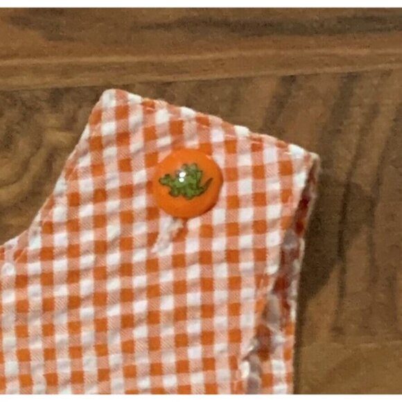 Vintage Dinosaur Orange Gingham Shorts Romper Jumper Checkered Baby Crew 24 M - Picture 11 of 13